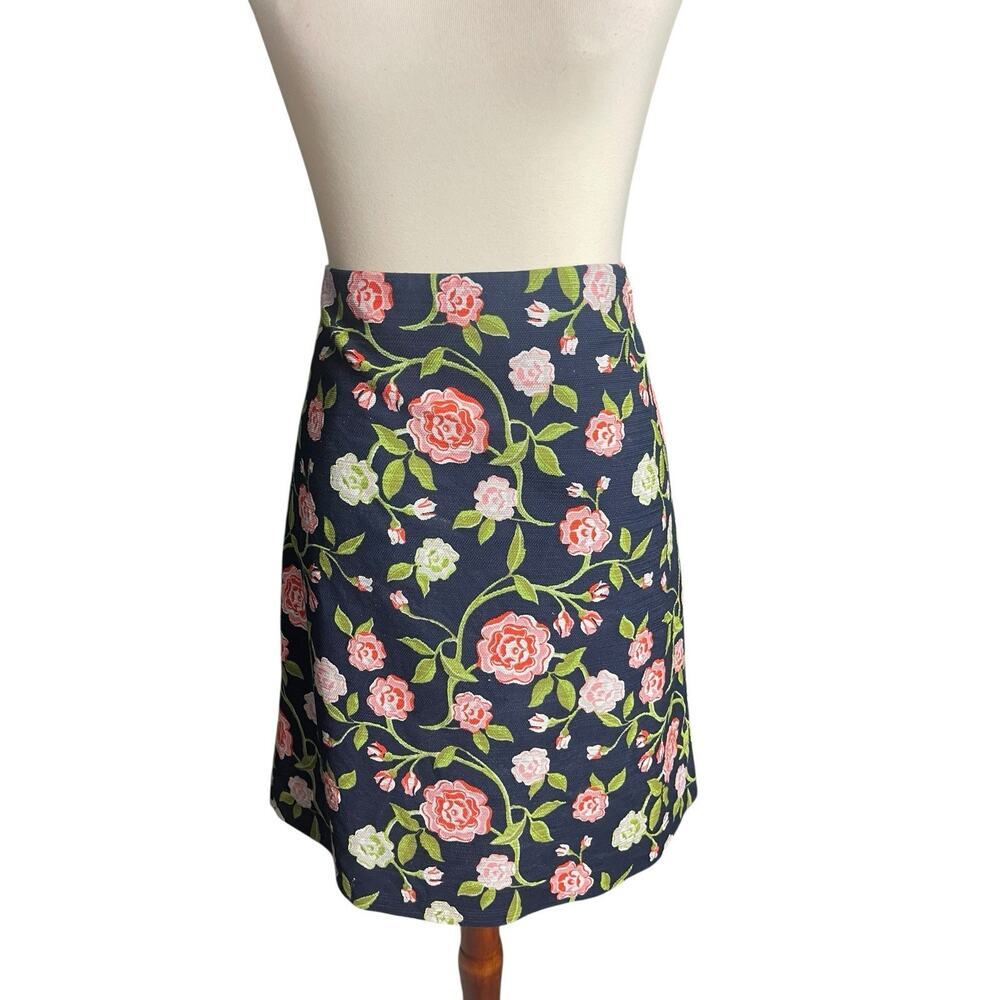 Ann Taylor Navy Blue Floral Pencil Skirt Womens 8 Tailored Officecore Preppy